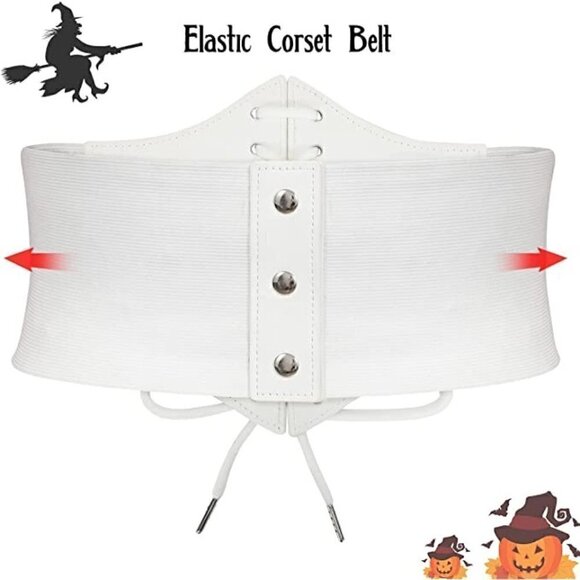 White leather elastic wide stretch belt corset top halloween cosplay costume NWT main image 5